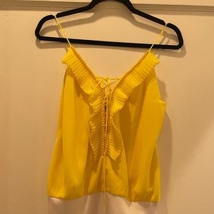 Delfi Collective Yellow Pleated Plunge Body Suit, Size S, Worn Once